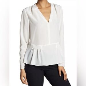 NWT Rebecca Taylor Blouse White Ivory Peplum V-Neck 100% Silk Size 12